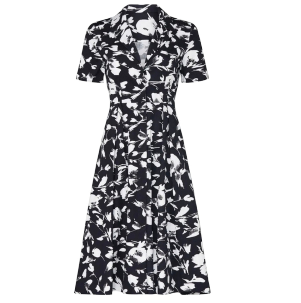 Jason Wu Collective | Floral A-Line Collared Dress Size 8 Black/White Cotton